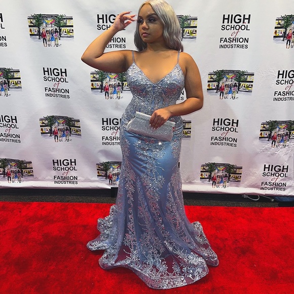 Light Blue/Silver Luxury Prom Dress - Picture 2 of 3